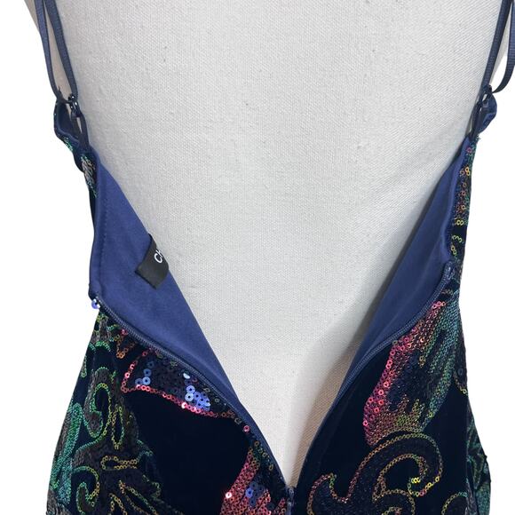 Chicme Sequin Midi Dress Blue M All Over Sequin Open Back Side Slit Bling Party - Picture 12 of 16